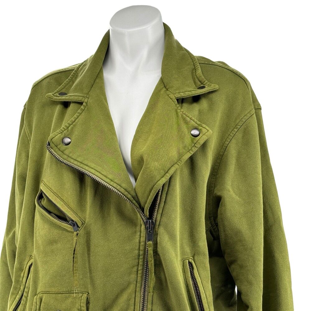 Free People Rebel Knit Green Moto Jacket SZ S NEW Oversized Slouchy Baggy Cotton - Picture 6 of 13